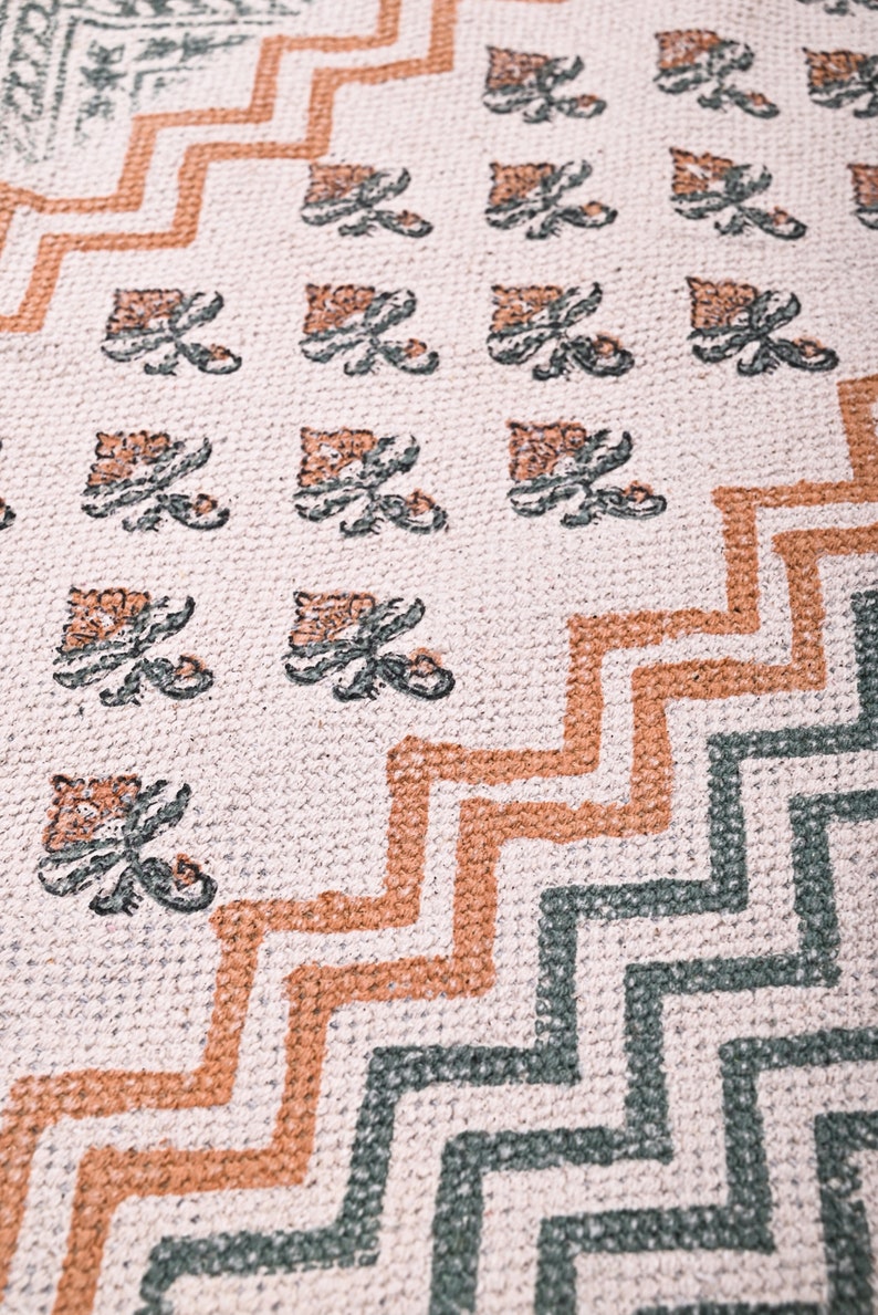 Extra Large Rug Hand Block Print Rug Modern Floral Rug, Boho Throw Rug ...