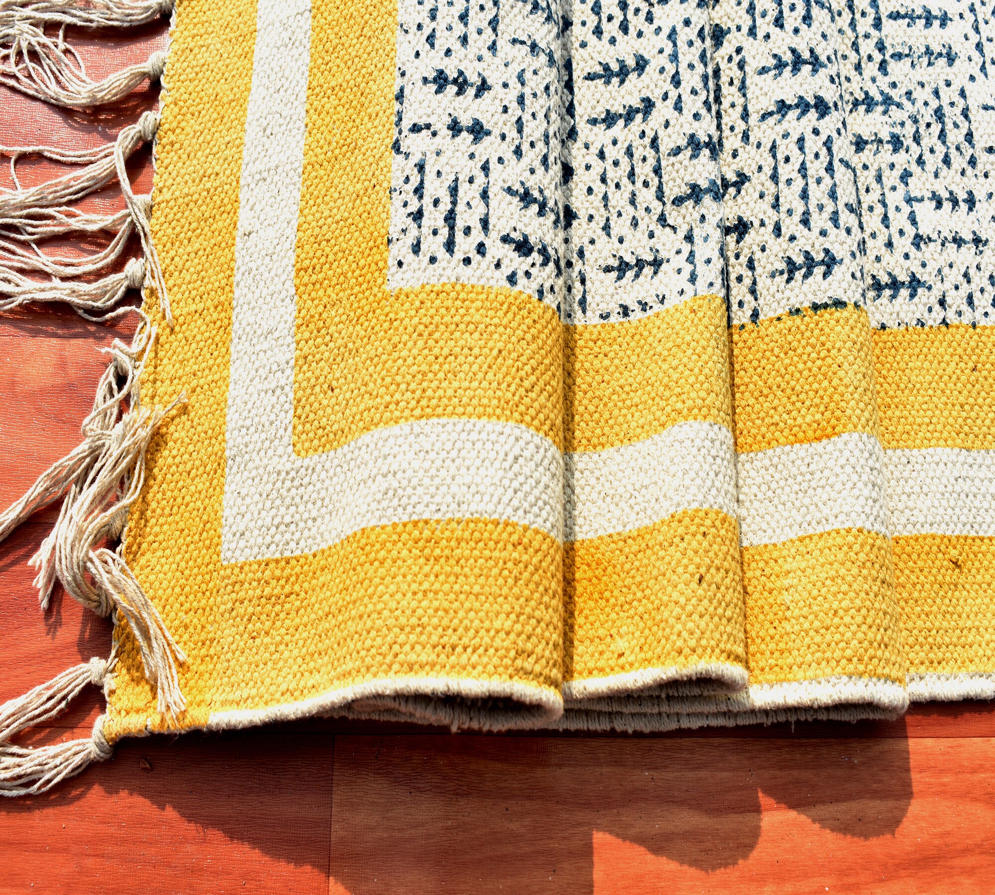 6x8 Feet Blue Yellow Rug Block Print Rug Home Décor Rug Kitchen Rug ...