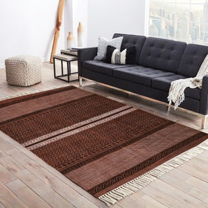 Handmade Block Print Cotton Rug: Indian Woven Area Rug
