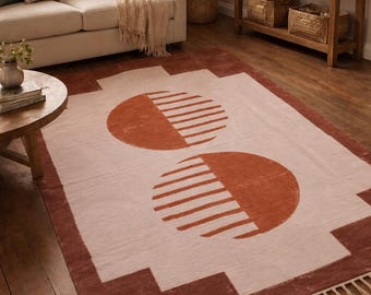 Hand Block Print Cotton Rug: Square Boho Area Rug