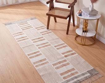 Tribal Pattern Cotton Dhurrie,Home & Living Room Bedroom Rug-Geometric Tassel Rug - Soft Area Rug,Tribal Geometric Flatweave Rug.