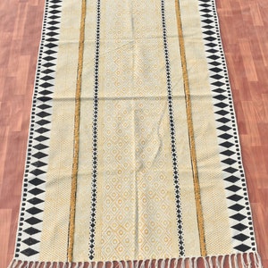 3x5 Ft Indian Cotton Dhurrie Rug Hand Block Print Rug Yellow Black ...