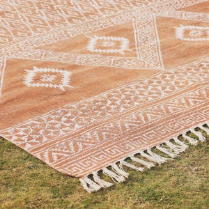 Indian Handmade Rug, Block printed Rug, Rust Cotton Rug, Bedroom Rug, Large Area Boho Rug, Hallway Rug, Custom Size Rug.