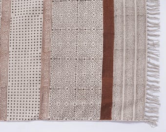 Handwoven Cotton Block Print Rug: Boho Kilim Style