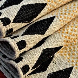 3x5 Ft Indian Cotton Dhurrie Rug Hand Block Print Rug Yellow Black ...