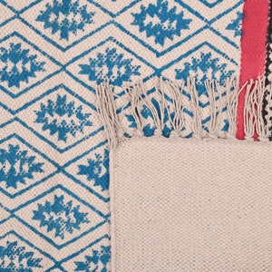 Handcrafted Blue Cotton Dhurrie Rug Block Print Area Rug Modern Decor Rug Large Rug Moroccan Rug Living Room Rug 9x12 Feet