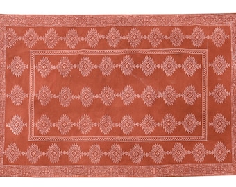 Handmade Block Print Cotton Dhurrie Rug - Geometric Woven Area Rug
