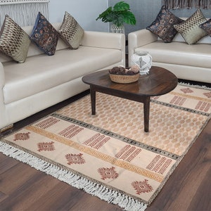 Handmade cotton rug Block print rug Indian dhurrie rug Living room rug Bedroom rug Extra large area rug Floor Carpet, 12x15 Feet
