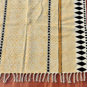 4x6 Feet Handgemaakte katoenen dhurrie tapijt Gele kleur tapijt Blok print tapijt Outdoor patio tapijt Vloer decor Getuft tapijt Turks
