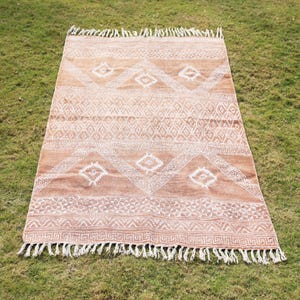 Indian Handmade Rug, Block printed Rug, Rust Cotton Rug, Bedroom Rug, Large Area Boho Rug, Hallway Rug, Custom Size Rug.