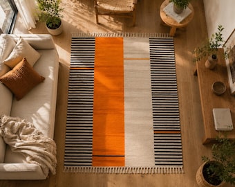 Handblock Printed Cotton Rug, Geometric Boho Area Rug (3x5 Feet)
