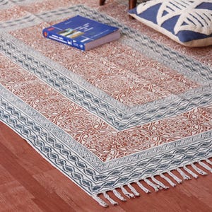 3x5 feet Yoga rug Handmade cotton rug Floral print rug Small cotton rug Block print rug Dining room rug Kitchen rug Handmade rug