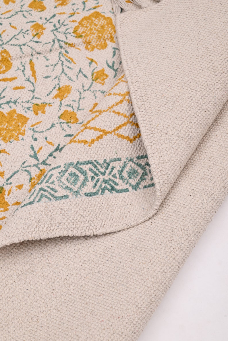 Handmade Block Printed Cotton Dhurrie Rug: Indian Woven Area Rug ...