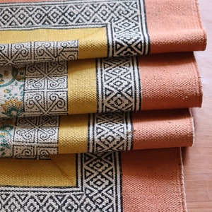 Hand Block Print Cotton Dhurrie Rug: Indian Kilim Style, Washable