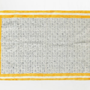 Hand Block Print Cotton Dhurrie Rug: Blue & Yellow Indian Kilim, 5x8 Feet