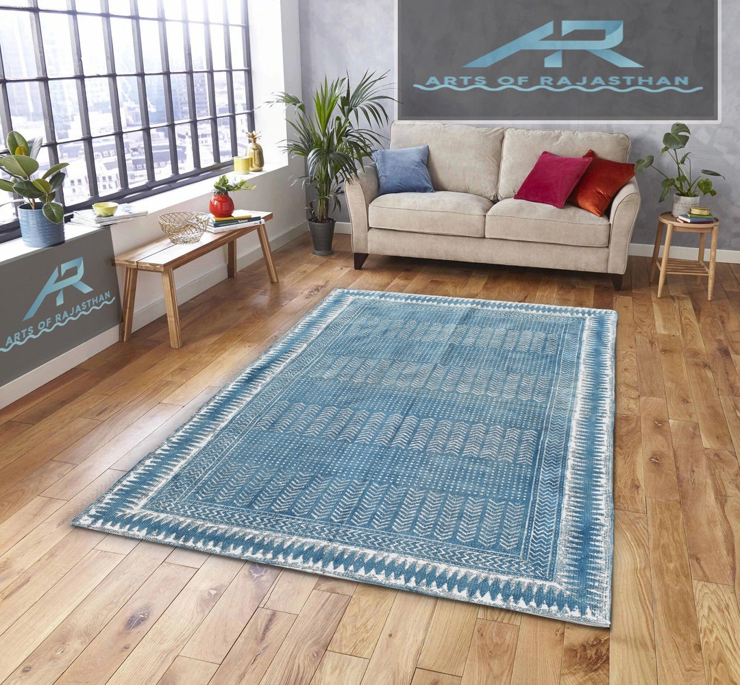 Indigo Blue Cotton Rug Indian Handmade Rug Yoga Garden Mat Living Room ...