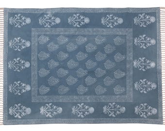 Hand Block Print Cotton Rug: Boho Kitchen, Living Room Decor