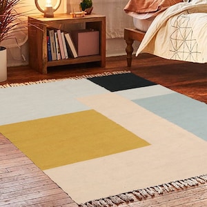Handgemaakt Indiaas katoenen vloerkleed, veelkleurig, decoratief vloerkleed, binnenkleed, buitenkleed, 3x5, 4x6, 5x8 voet, vloerkleden