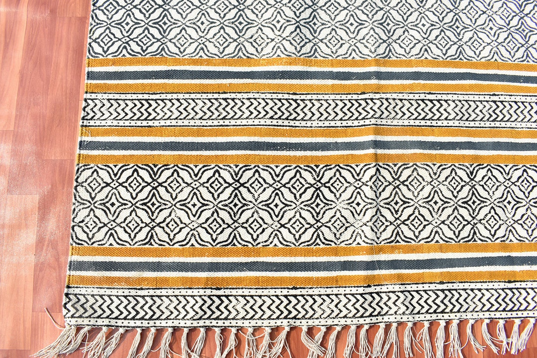 Indian Handmade Rug Yellow Mustard Cotton Rug Custom Size Rug Outdoor