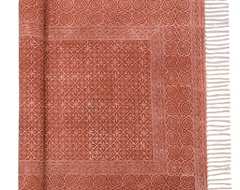 Block Print Cotton Dhurrie Rug: Handwoven Indian Area Rug