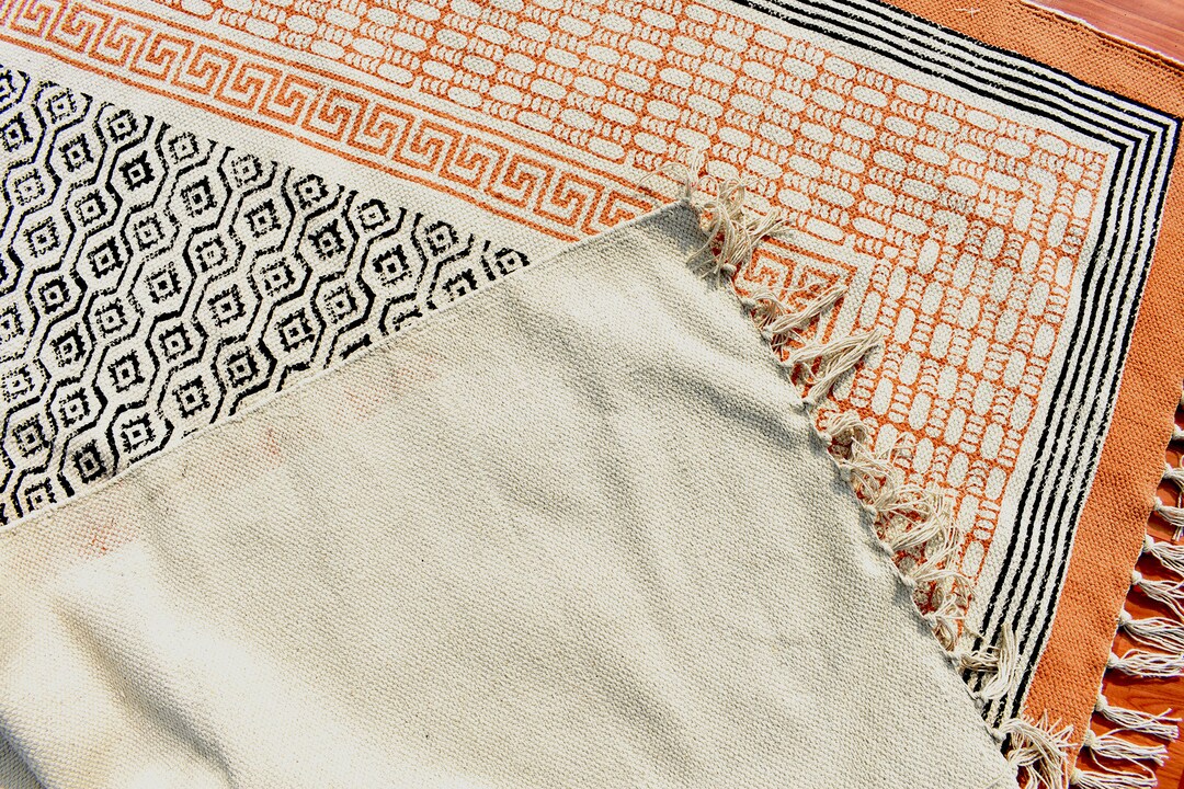 10x14 Feet Indian Hand Block Printed Area Rug Geometric Wall Art Kilim