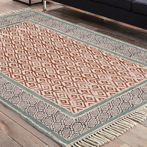 3 x 5 voet, Indiaas katoenen tapijt Vloerkleed met blokprint Katoenen dhurrie-tapijt Woonkamertapijt Handgeweven katoenen tapijt Klein dhurrie-tapijt yogamat
