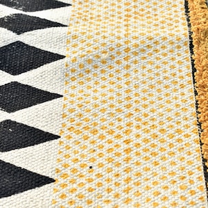 3x5 Ft Indian Cotton Dhurrie Rug Hand Block Print Rug Yellow Black ...