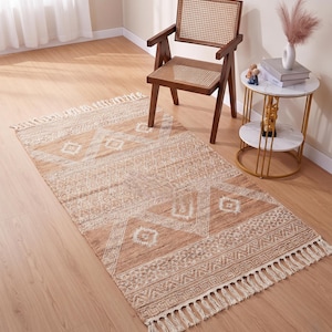 Indian Handmade Rug, Block printed Rug, Rust Cotton Rug, Bedroom Rug, Large Area Boho Rug, Hallway Rug, Custom Size Rug.
