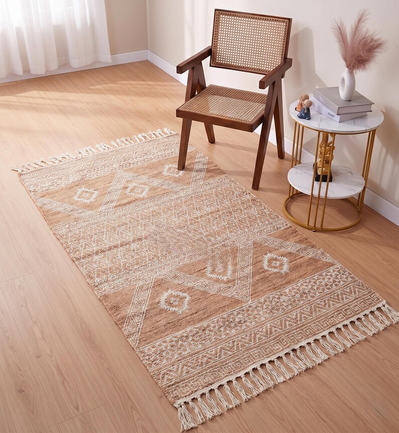 Indian Handmade Rug, Block printed Rug, Rust Cotton Rug, Bedroom Rug, Large Area Boho Rug, Hallway Rug, Custom Size Rug.