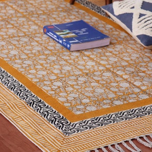 Indian cotton area rug Orange color rug Hand block printed rug Outdoor patio rug Home/office rug 5x8, 8x10, 10x14 feet