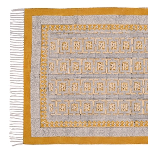 Cotton area rug Yellow floral print rug Handmade cotton block print rug Small dhurrie rug Kitchen runner rug, 3x5 feet