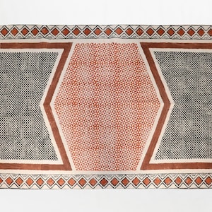 Handwoven Indian Cotton Rug: Traditional Block Print Area Rug (10x14 ft