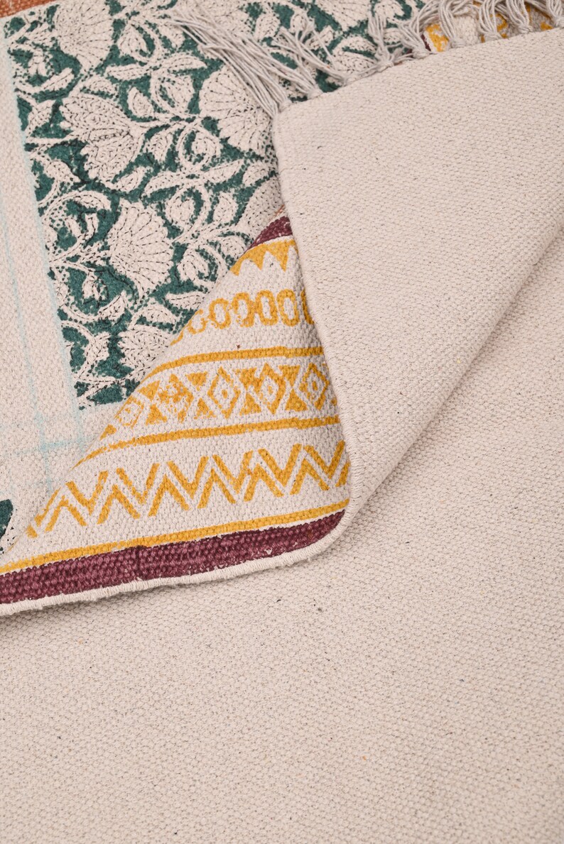 Floral Block Print Cotton Rug: Farmhouse Style Area Carpet 6x9 Feet - Etsy