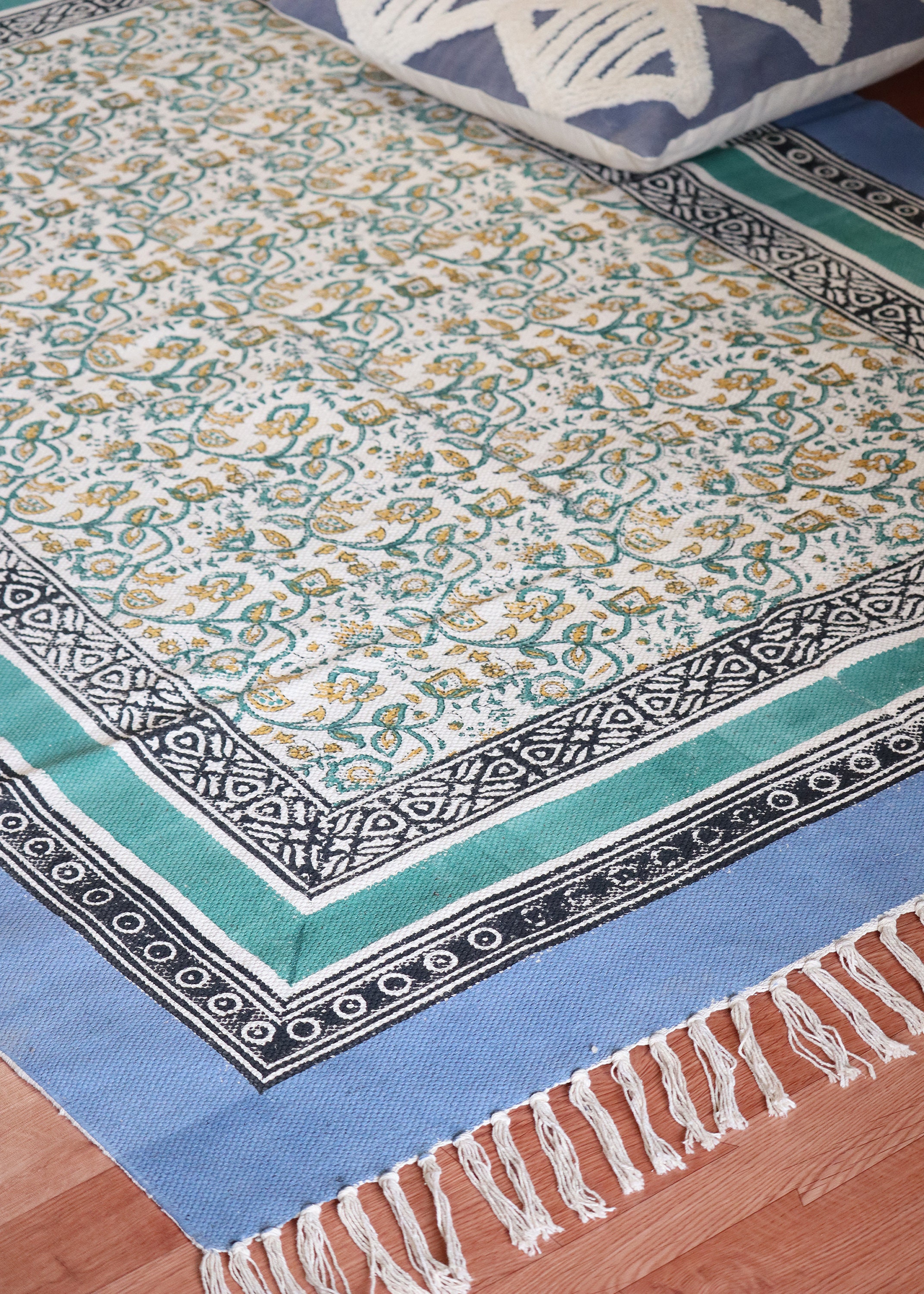 Dhurrie Rug Green and Blue 