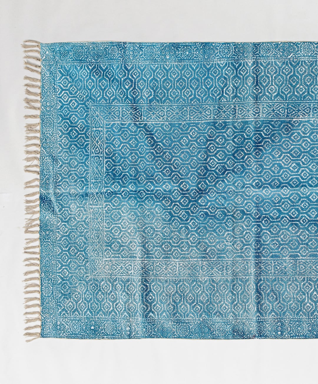 Handmade Cotton Dhurrie Rug: 4x5 Indigo Blue Block Print Moroccan Rugs ...