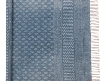 Handmade Cotton Rug: Geometric Block Printed Dhurrie Moroccan Flat Weave Rugs