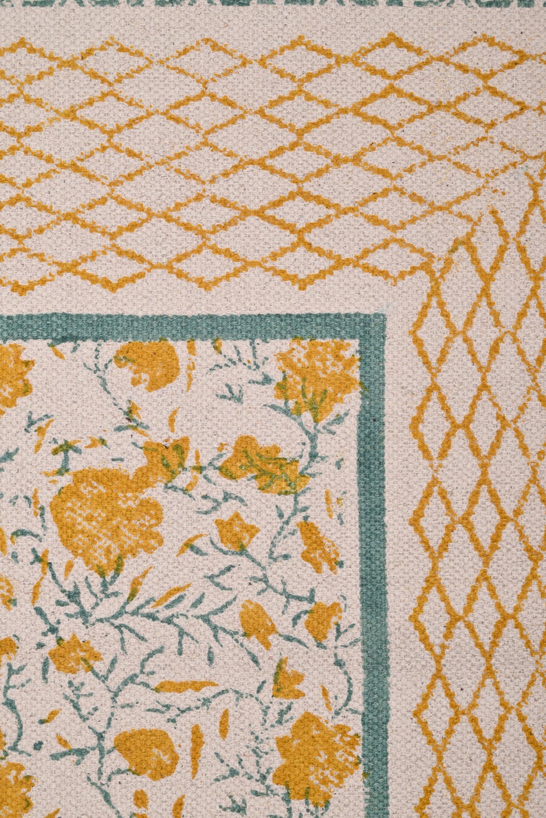 Handmade Block Printed Cotton Dhurrie Rug: Indian Woven Area Rug ...