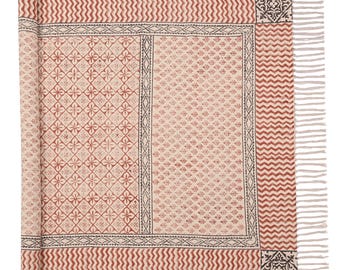 Hand Block Print Cotton Rug: Boho Kitchen, Living Room Decor Area Rugs