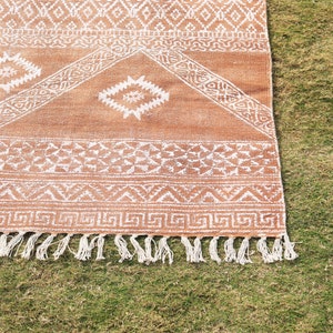 Handwoven Cotton Dhurrie Rug: Bohemian Kilim Style, Block Printed