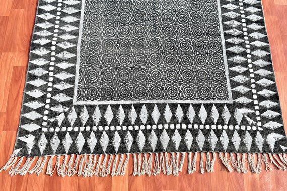 6x8 Feet Indian Cotton Rug Hand Weave Rug Custom Size Rug Block Print Rug  Traditional Area Rugs, Kitchen, Indoor, Outdoor, Boho Patio Rug 