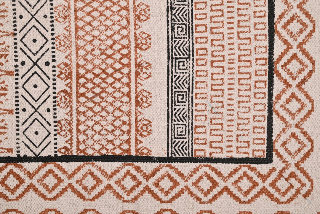 Hand Block Printed Cotton Rug: Bohemian Geometric Rug, 3x5 Feet Boho ...