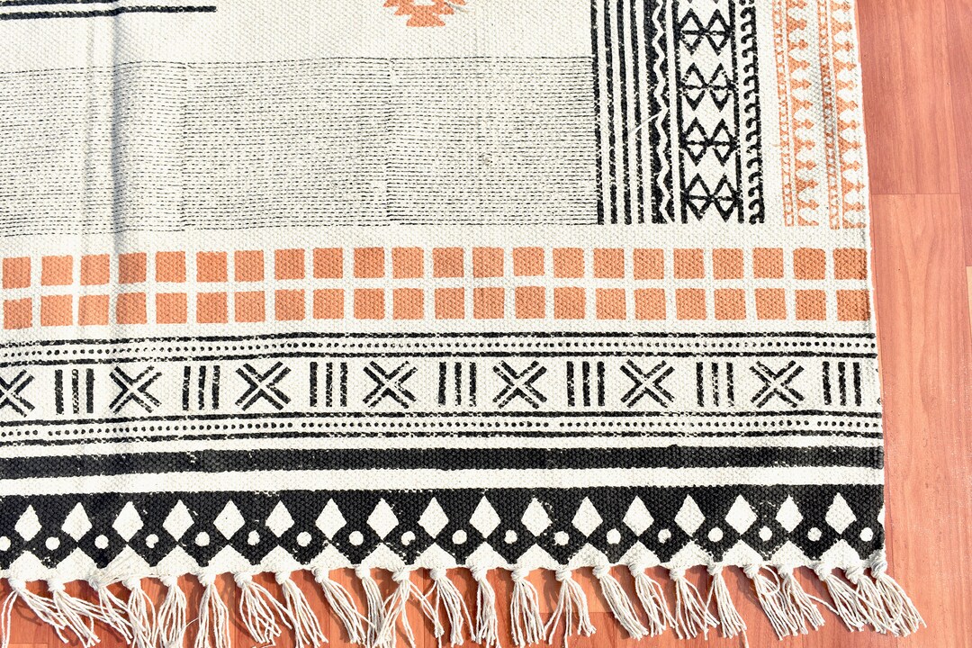 5x8 Rug Handmade Cotton Dhurries Living Room Rug, Wall Decor, Entrance