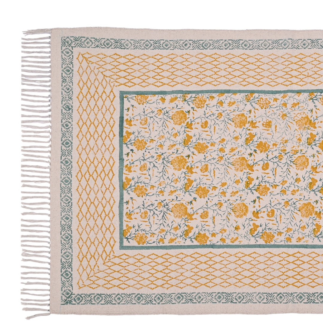 Handmade Cotton Rug Indian Dhurrie Rug Block Print Rug Indoor Rug ...