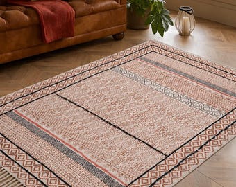 Handmade Flat Weave Organic Cotton Rug: Custom Size| Home & Living Room Bedroom Rug | Cotton Rug,Indian Rug, Woven Rug, Modern Rug