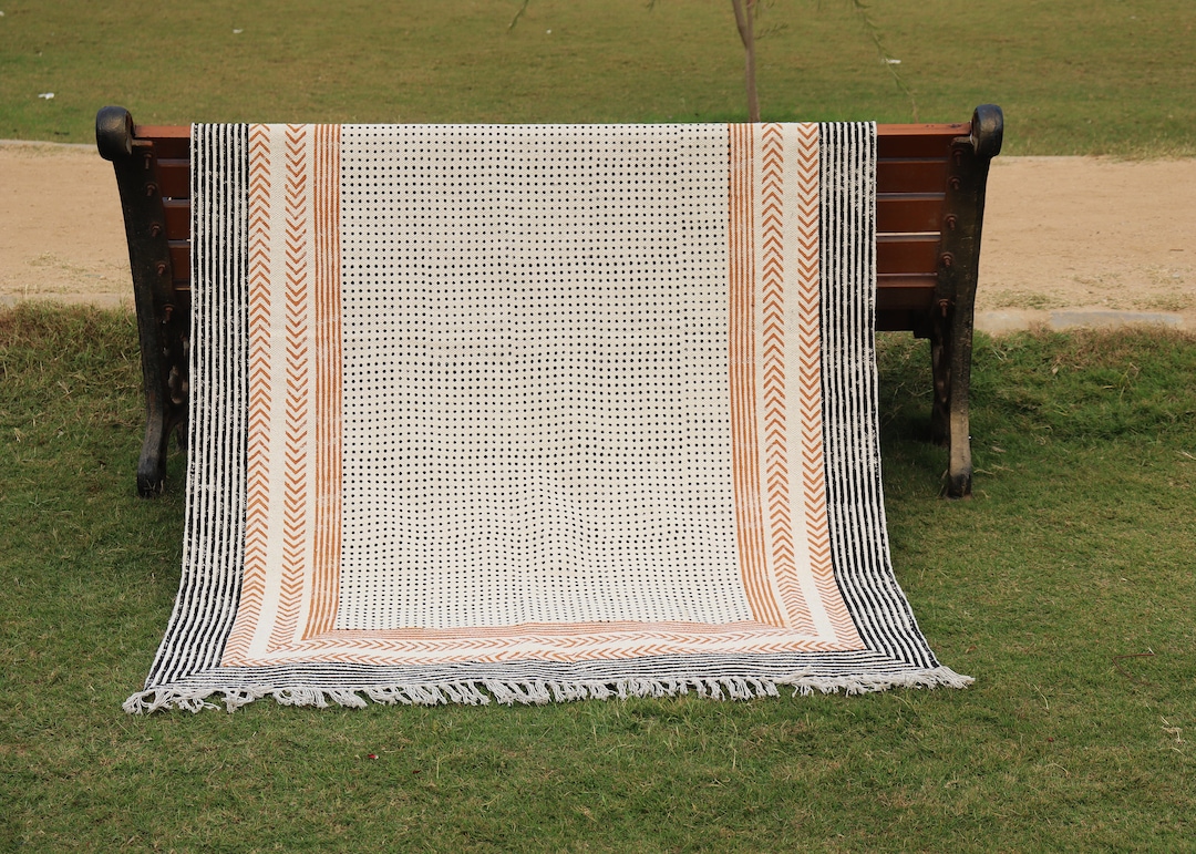 7x7 Feet Handmade Cotton Block Printed Rug Outdoor Garden Rug Living Room Rug Cotton Rug