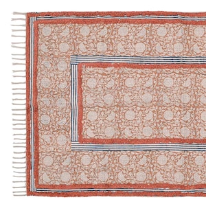 Handmade Cotton Block Print Rug: Floral Dhurrie Rug