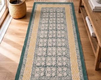Cotton Dhurrie Rug, Cotton Area Rugs Handmade Rug Living Room | Indian Hand Block Print Flatweave Dhurrie, Bohemian Bedroom Kitchen Rug