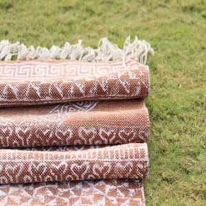 Indian Handmade Rug, Block printed Rug, Rust Cotton Rug, Bedroom Rug, Large Area Boho Rug, Hallway Rug, Custom Size Rug.
