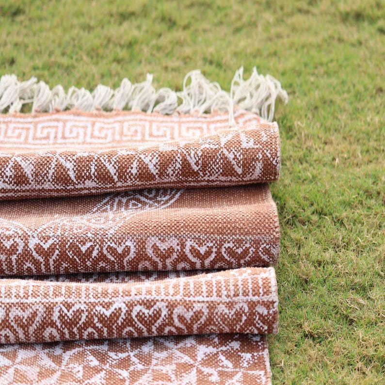 Indian Handmade Rug, Block printed Rug, Rust Cotton Rug, Bedroom Rug, Large Area Boho Rug, Hallway Rug, Custom Size Rug.