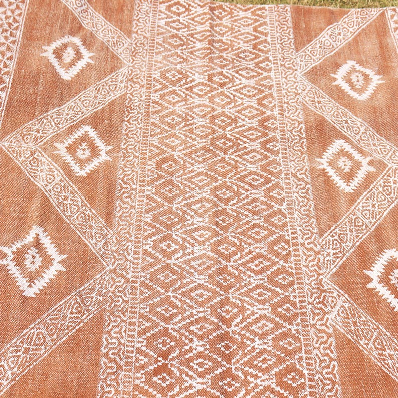 Indian Handmade Rug, Block printed Rug, Rust Cotton Rug, Bedroom Rug, Large Area Boho Rug, Hallway Rug, Custom Size Rug.
